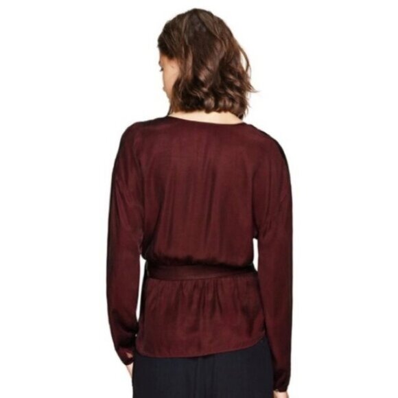Wilfred Aritzia Anemone Blouse Wrap Tie Up Belted V-neck Truffle Maroon Size XS - Picture 13 of 16